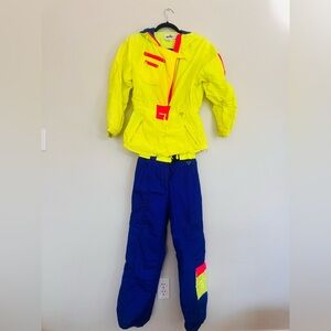 Vintage Obermeyer Neon Yellow Colorblock Jacket and Bright Purple Snow Pants